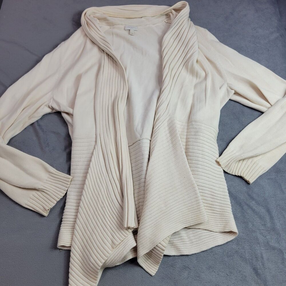 Talbots Sweater Womens Large Cream Comfort Stretch Open‎ Front Cable Knit Jacket